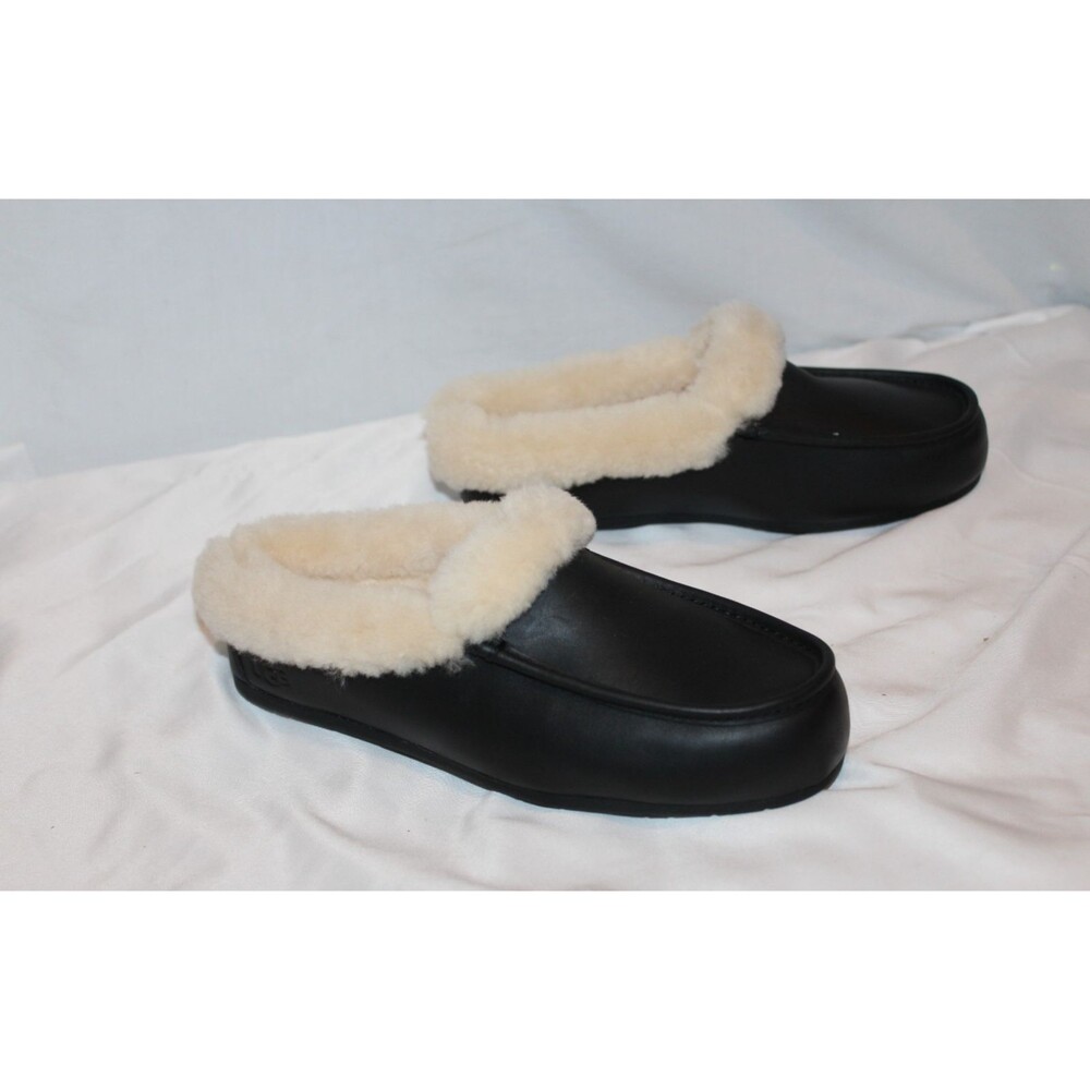 UGG Women's Ansley Leather Shearling Mule Slippers NWOB Black Sz 7